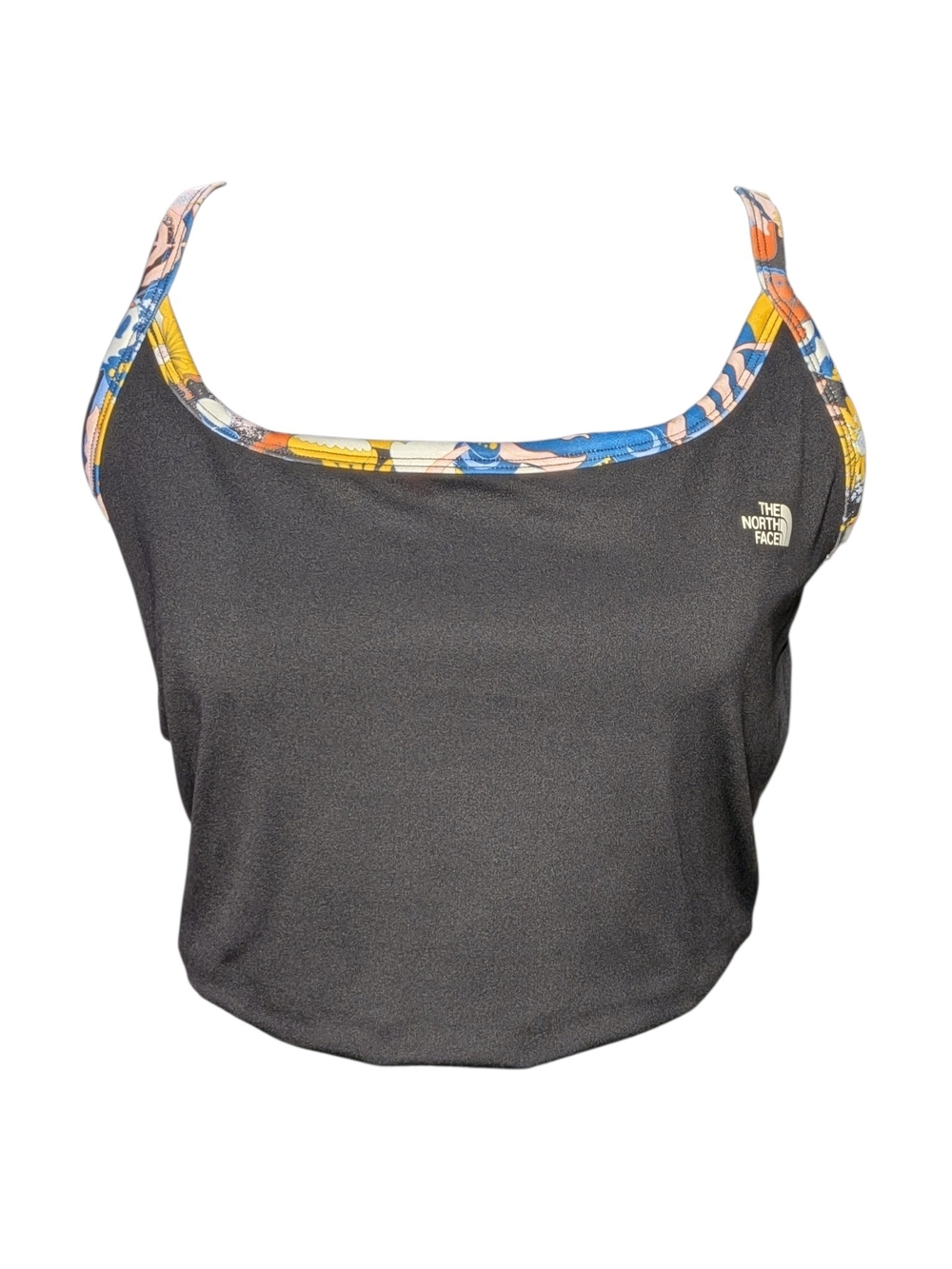 The North Face Black Crop Tank with Multicolor Printed Trim